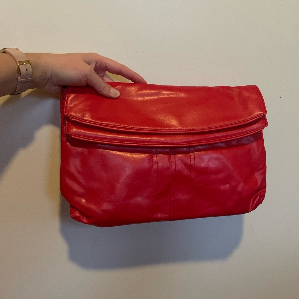 Vintage 80s red vinyl clutch or crossbody purse